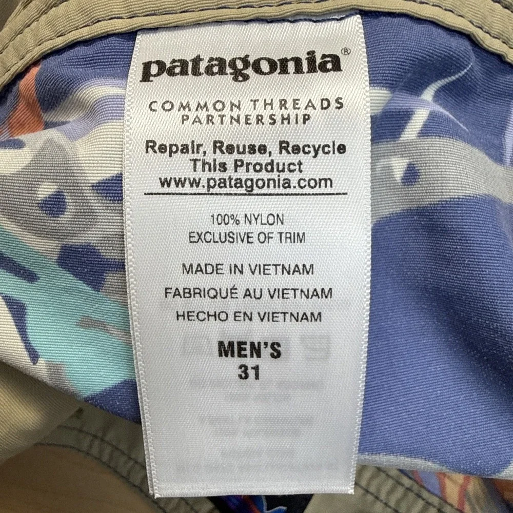 Patagonia Floral Birds Purple Swim Trunks Nylon Unlined Men's 31 8